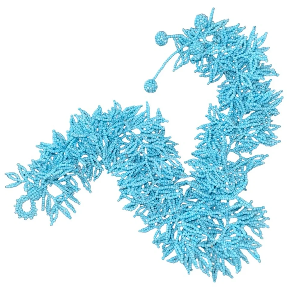 Blue Coral Designed Glass Beaded Fringe Necklace